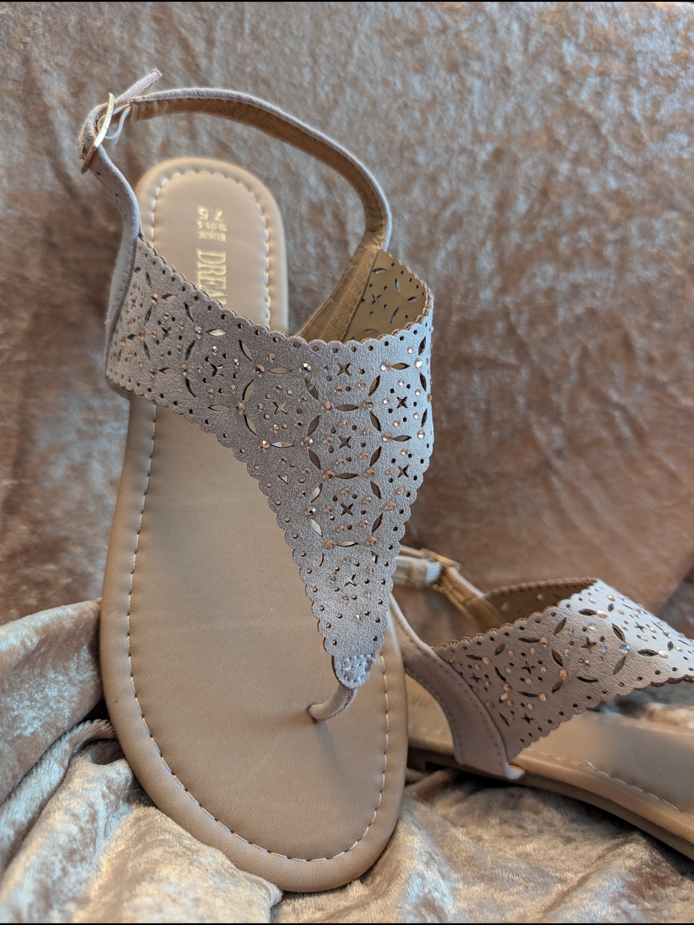 Dream Pairs Taupe Laser-Cut T-Strap Sandals Bundle